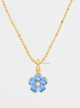925纯银夏日新品璀璨满钻蓝色花朵设计感项链女精致网红气质饰品