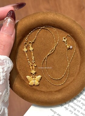 新中式S925纯银轻奢复古设计感蝴蝶双Q扣抽拉项链手链高级感时尚