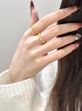 925银轻奢中式复古古风国潮戗刻柔光祥云铜钱窗花四叶草开口戒指