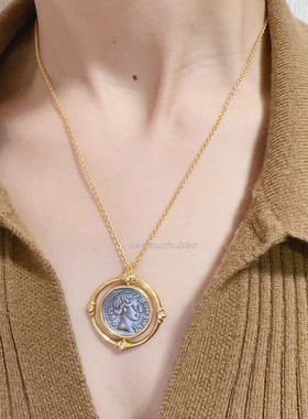 钱币古罗马幸运女神旋转吊坠项链