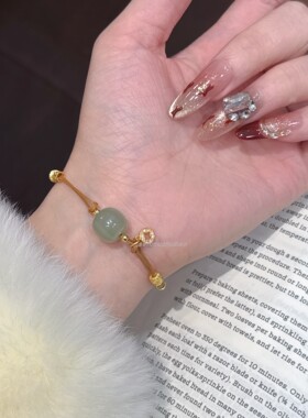 925纯银新中式复古气质高级感古风国潮12m和田玉铜钱铃铛棕绳手链