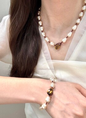 复古度假风编绳葫芦猪鼻子虎眼施华洛国产珍珠项链手链套装设计感