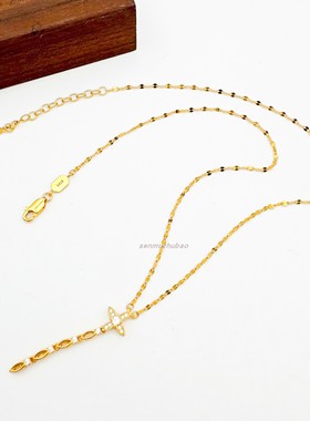 锆石流苏十字架十字花吊坠项链