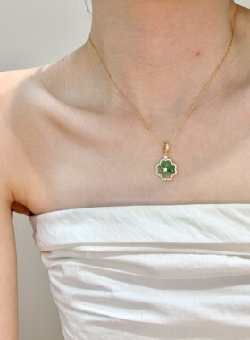 925纯银春夏新款意大利复古宫廷风非洲翠四叶草吊坠轻奢高级感