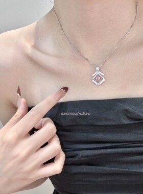 欧美跨境热销925纯银粉钻裙摆裙子项链锁骨链少女心甜酷风设计感