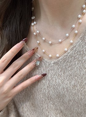 法式复古优雅气质赫本风轻奢时尚925银设计感点滴施华洛珍珠项链