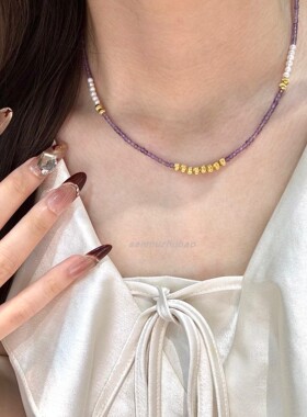 夏季多巴胺沙滩风气质法式复古风925纯银紫水晶猫眼天然珍珠项链