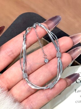 欧美风925银小众设计感配饰轻奢复古款意大利五股路路通抽拉手链