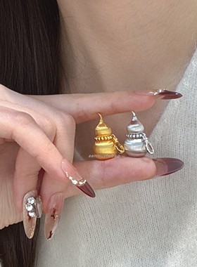 直播货源金店同款新中式复古轻奢S925纯银拉丝葫芦万能扣吊坠设计