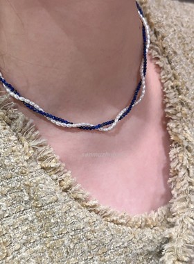 天然玛瑙璀璨闪耀双层缠绕珍珠纯银项链手工红色串珠轻奢秋冬新款