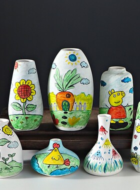 diy彩绘素烧白花瓶陶瓷手工陶艺