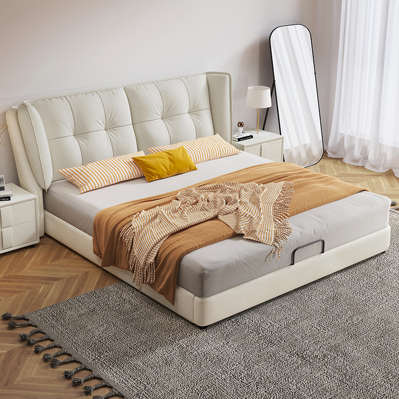 政府补贴真皮床主卧大床轻奢现代简约奶油风齐边软体科技布艺婚床 - 图3