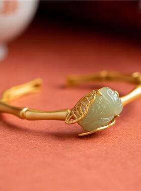 竹节手镯古法金镯开口可调节手镯