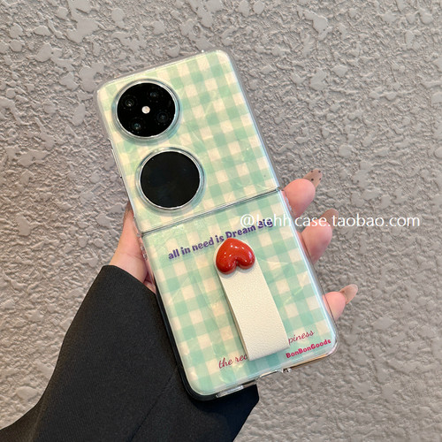 小清新绿粉格子适用华为puraX/pocket2手机壳荣耀MagicV指环扣ZFlip6/7透明保护套小米mixflip2外壳N3Flip女 - 图0