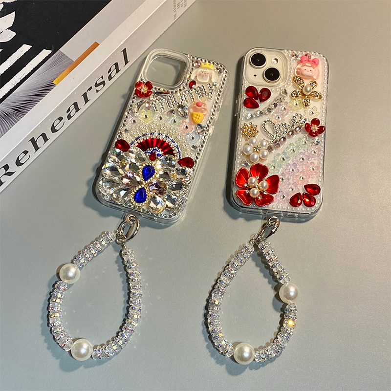 珍珠红色宝石适用opporeno15手机壳reno14立体reon13pro+水钻12花朵11女孩10韩系9高级感ace2透明7se十oppo女 - 图1