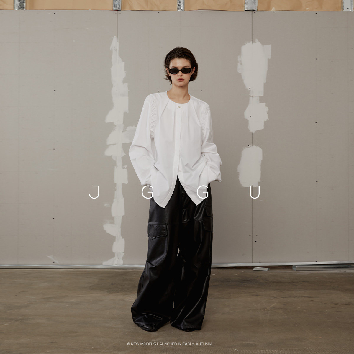 晶咕黑标JGGU全尺码秋冬季复古中腰宽松 工装蛋白皮阔腿裤,淘宝优惠券,粉丝福利购,淘宝优惠卷