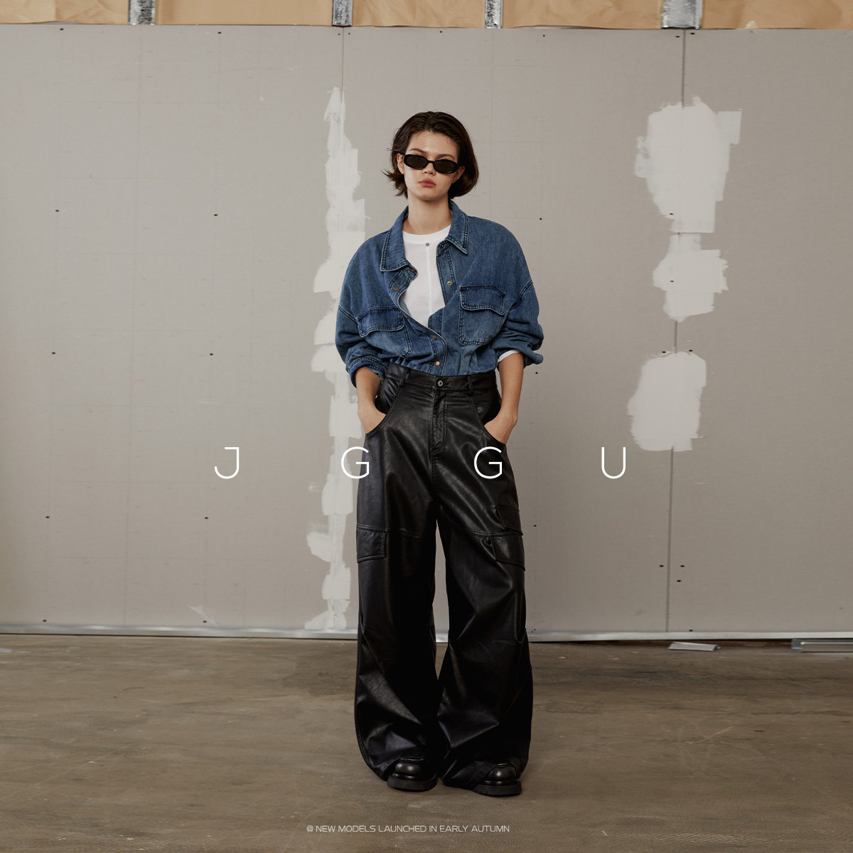 晶咕黑标JGGU全尺码秋冬季复古中腰宽松 工装蛋白皮阔腿裤,淘宝优惠券,粉丝福利购,淘宝优惠卷