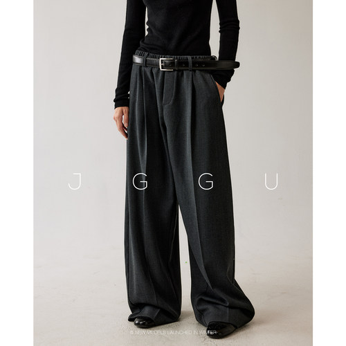 晶咕黑标JGGU【智性早八】精仿50羊毛松紧腰带腰带气质西装阔腿裤 - 图3