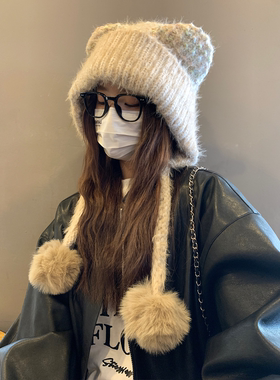 日系可爱软萌耳朵毛绒帽子
