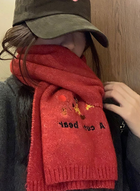 红色围巾加厚女秋冬季
