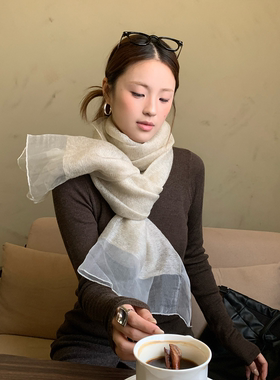 氛围感薄款双层桑蚕丝真丝纱巾