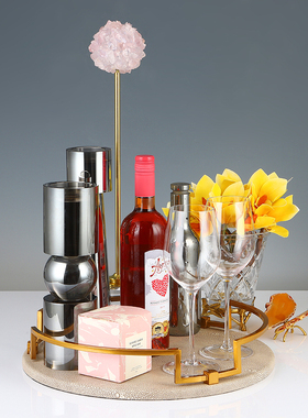 轻奢皮质圆形金属托盘家居摆件