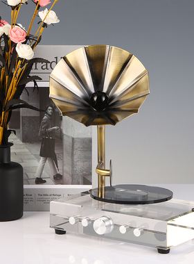 复古水晶怀旧留声机创意家居摆件