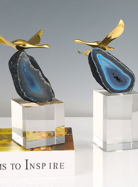 纯铜飞雁天然玛瑙水晶家居摆件