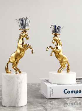 轻奢黄铜骏马玄关水晶家居摆件