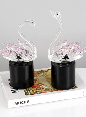 进口水晶粉色天鹅工艺品家居摆件