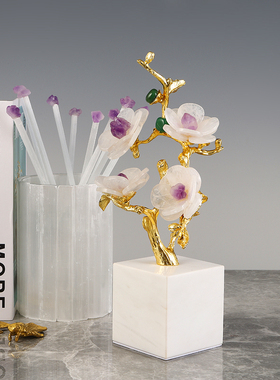 轻奢天然水晶花招财树家居摆件