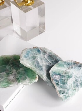 轻奢天然绿萤原石头水晶摆件样板房现代酒店客厅卧室简约家居软装