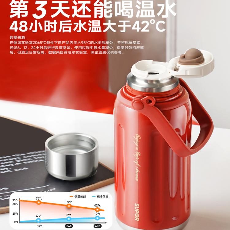 苏泊尔保温杯大容量茶水分离不锈钢男便携水杯子保温水壶2024新款