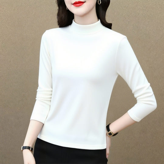 Weiches und hautfreundliches Bottoming-Shirt für Damen, Langarm-T-Shirt für den Herbst, neuer Stil, stilvolles und altersreduzierendes Design, mit halbem Rollkragenoberteil