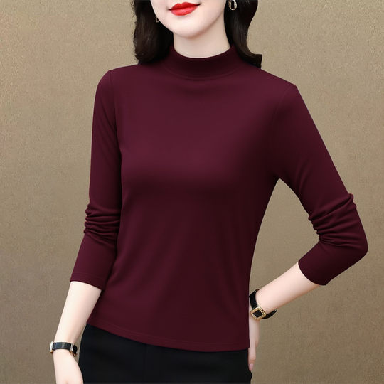 Weiches und hautfreundliches Bottoming-Shirt für Damen, Langarm-T-Shirt für den Herbst, neuer Stil, stilvolles und altersreduzierendes Design, mit halbem Rollkragenoberteil