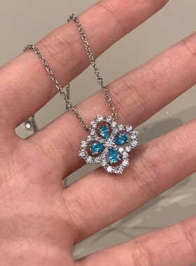 海蓝四叶草树脂项链女简约