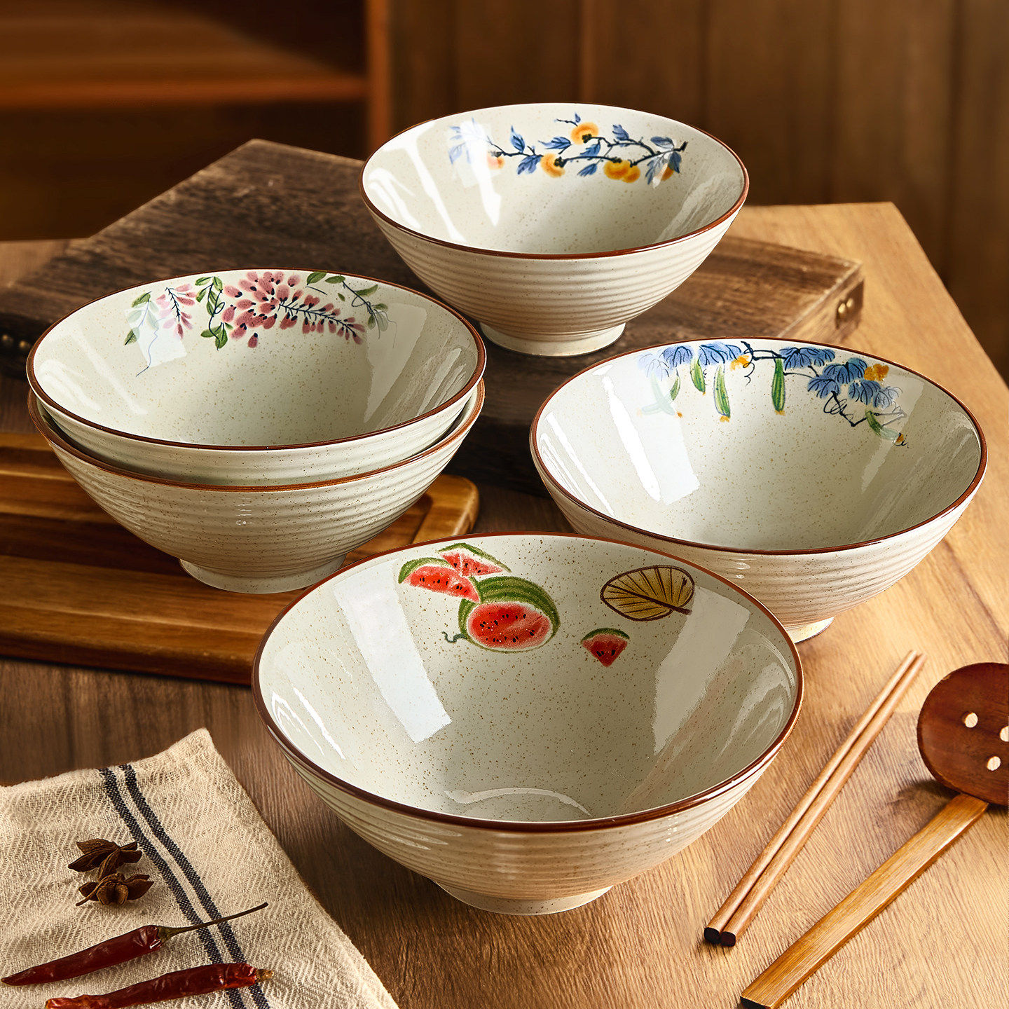 中式复古斗笠面碗家用2026新款陶瓷吃面碗釉下彩拉面碗面条碗,淘宝优惠券,粉丝福利购,淘宝优惠卷