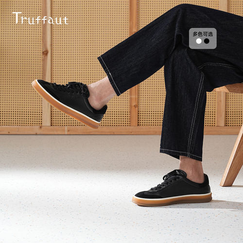 【舒适软糯鹿皮】Truffaut经典德训鞋男夏季新款真皮休闲小白鞋男 - 图1