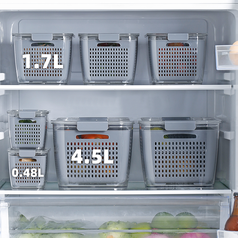 霜山厨房沥水篮保鲜盒塑料带盖家用洗蔬菜水果洗菜篮冰箱收纳盒 - 图1