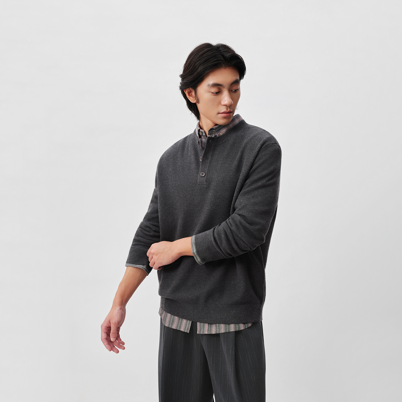 14针华夫格亨利领针织衫 立挺有型 舒适肌理款 质感男士套头毛衣,淘宝优惠券,粉丝福利购,淘宝优惠卷