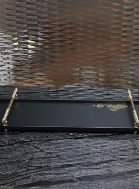 现代新中式铁艺托盘家居收纳金属几何玄关桌面手提装饰托盘摆件