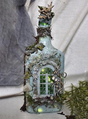 哥特神秘夜光幽灵古堡森林发光元素洋酒瓶摆件花园装饰树脂工艺品