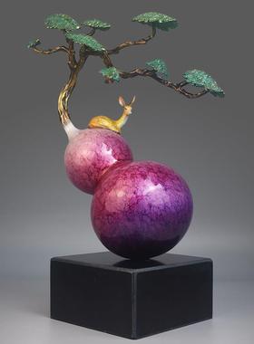 全铜葫芦摆件紫色客厅电视柜酒柜入门玄关家居装饰品乔迁新居礼品