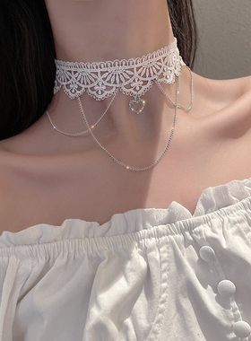 白色蕾丝蝴蝶项链女2023