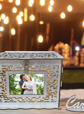 金色婚礼卡盒闪亮粉木制