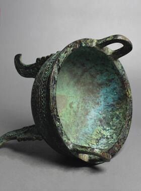 彷古青铜器商代三足圆鼎扁足鼎古代食器煮锅覆古装饰工艺品收藏