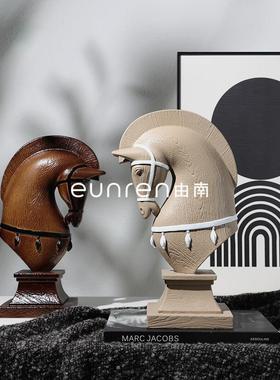 欧式高档家居复古马头摆件酒柜装饰品客厅玄关摆件动物树脂工艺品