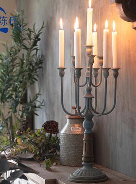 美式餐桌复古金属烛台浪漫烛光晚餐道具做旧婚庆轻奢摆台蜡烛台
