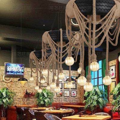 复古麻绳吊灯餐厅酒吧吧台饭店美发店创意铁艺工业风麻绳装饰灯具,淘宝优惠券,粉丝福利购,淘宝优惠卷