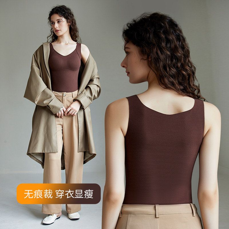 洁韵朵德绒保暖背心女内衣冬季2025带胸垫加厚内搭打底衫低领秋衣,淘宝优惠券,粉丝福利购,淘宝优惠卷